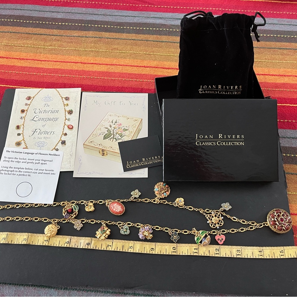 Vintage Joan Rivers Victorian Language of Flowers Necklace with Colorful Charms